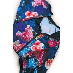 Johnny Was XL Active Studio Full Zip Jacket Floral Print Mock Neck Zip Pockets